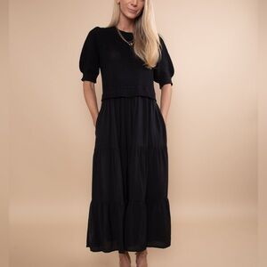 In February Black Layered Tiered Stacey Midi Dress NWT Size Medium